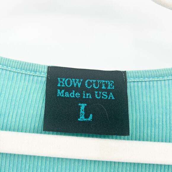 How Cute Womens VTG Vintage Y2K Rhinestone‎ Crochet Rib Long Sleeve Henley Top L - Picture 3 of 6